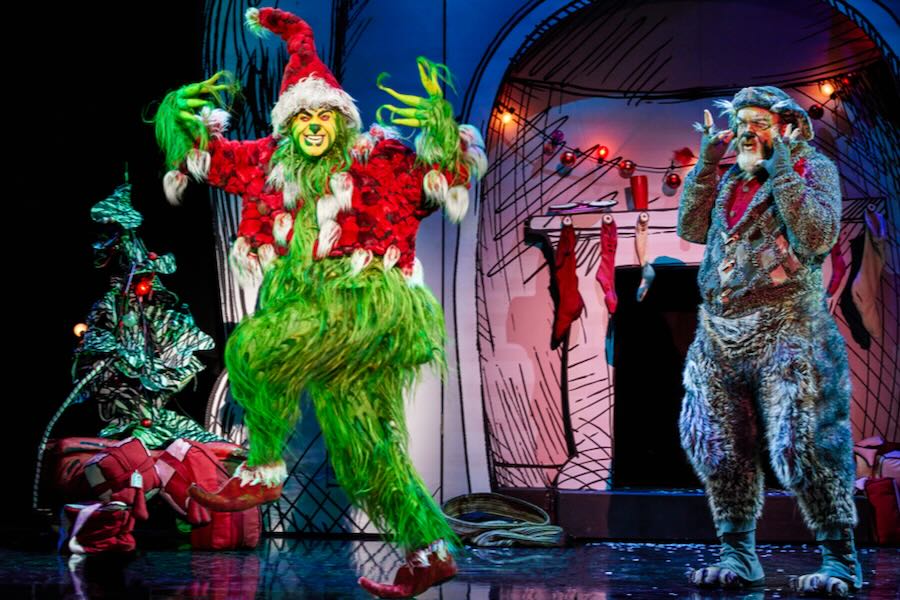 James Schultz as THE GRINCH and W. Scott Stewart as Old Max in the Touring Company of Dr. Seusss’ HOW THE GRINCH STOLE CHRISTMAS! The Musical